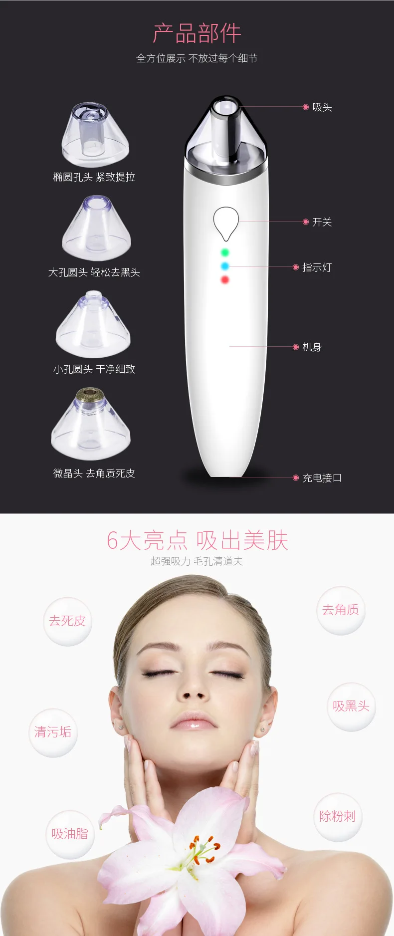 Manufacturers Direct Selling Hot Selling Electric Blackhead Removal Device Cleaning Pores Face Lift Facial Beauty Instrument Dee
