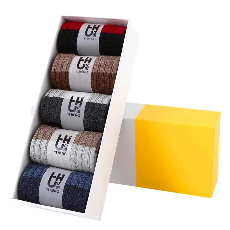5 Different Colors 5 пар/кор. осенние зимние классические хлопковые носки для мужчин, Лоскутные цвета, повседневные деловые мужские носки, мужские носки - Цвет: 5 Different Colors
