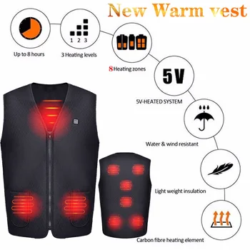 

Men Women Outdoor USB 8 places Infrared Heating Vest Jacket Winter Flexible Electric Thermal Clothing Waistcoat Fishing Hiking 8
