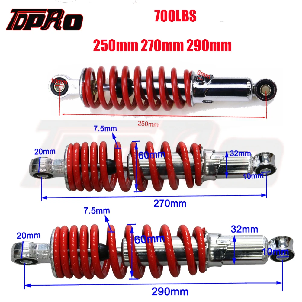 

TDPRO Bicycle Motorcycle 250/270/290mm 700LBS ATV Buggy Rear Shock Absorber Suspension Spring for 50-150cc Motorcycle Go Kart