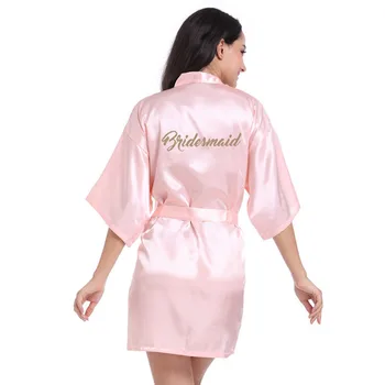

Letter Of "bridesmaid" Wedding Robe V-neck Solid Color Bathrobe Gown Casual Lounge Loose Mini Sleepwear For Ladies Negligee