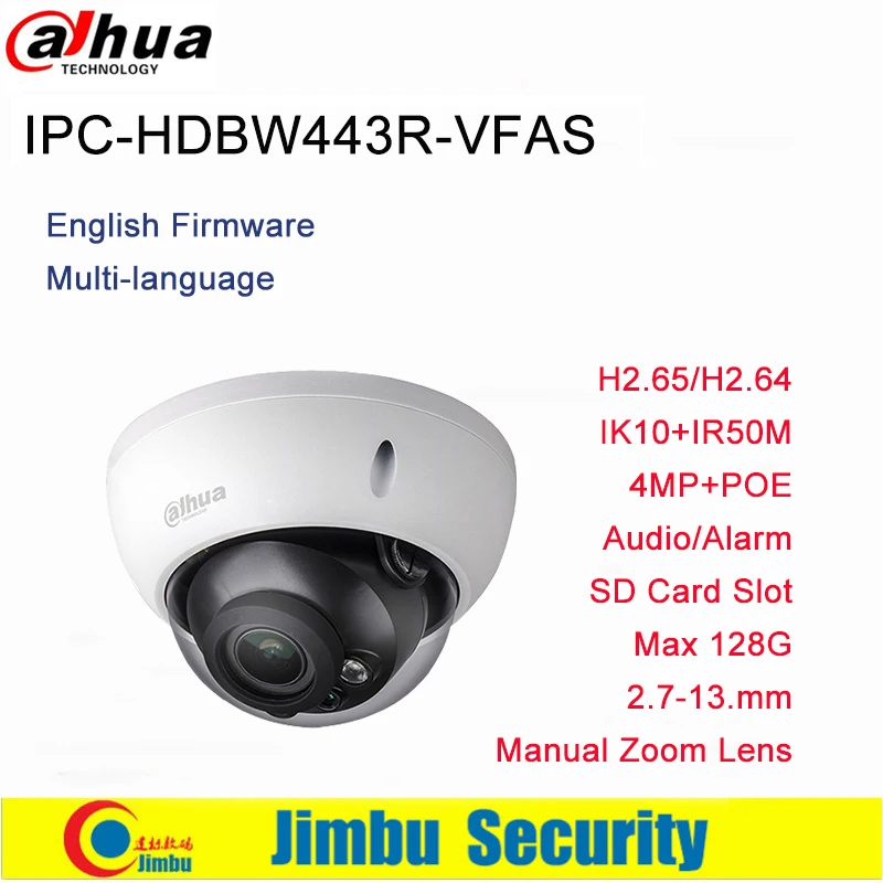 Dahua 4Mp ip-камера IPC-HDBW4433R-VFAS 2,7-13,5 мм ручной зум-объектив со слотом для sd-карты камера Starlight