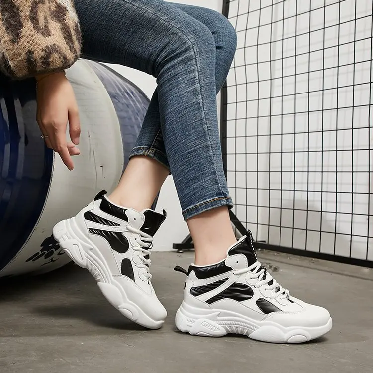 

Hight-top White Shoes Women's 2019 Autumn And Winter Pu Versatile Korean-style Online Celebrity Thick Bottomed Students Lace-up