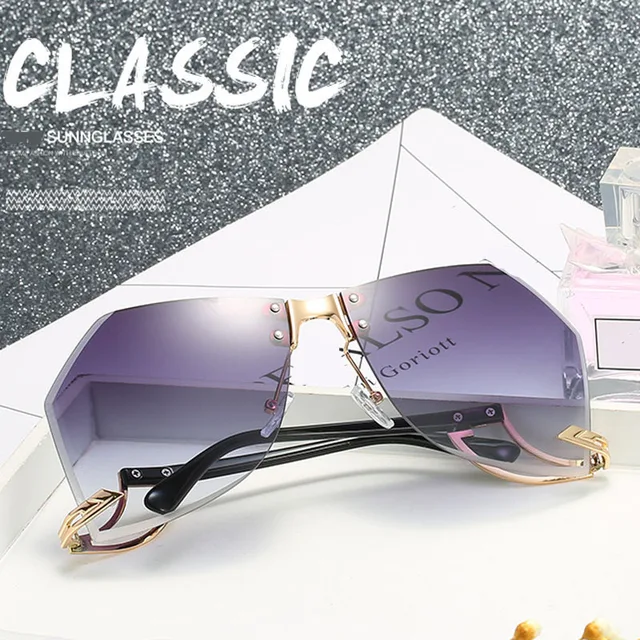2021 New Irregular Rimless Sunglasses Women Brand Designer Alloy Frame Oversize Gradient Sun Glasses Fashion Female