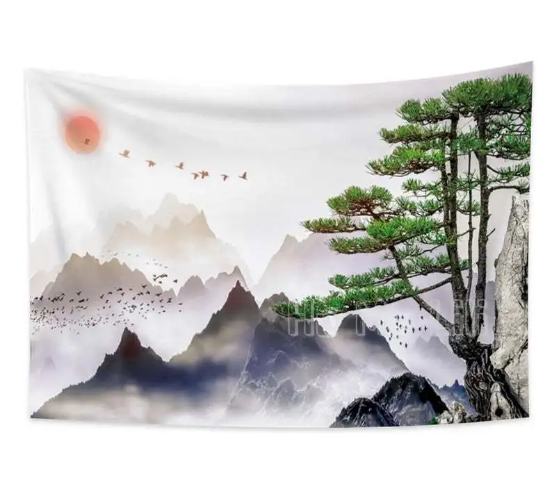 Japanese Tapestry Landscape Wall Hanging Ink Painting Japan Art Wall
