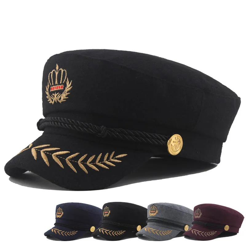 QDKPOTC, женские, Осенние, зимние, новые, военные шапки, модная, индивидуальная, с вышивкой, унисекс, плоская кепка, Ретро стиль, для отдыха, кепка, ТЭН, темно-синяя шапка