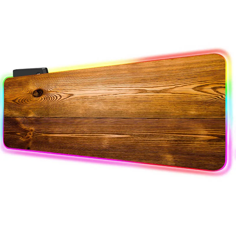 XGZ Wood Texture Large LED Light RGB Waterproof Gaming Mouse Pad USB Wired Gamer Mousepad XXL Mice Mat 7 Colors for Computer PC