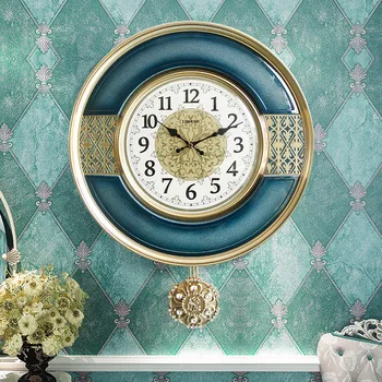 

Luxury Nordic Wall Clock Pendulum Blue Art Silent Creative Quartz Wall Clock Metal Large Vintage Living Room Decoration MM60WC