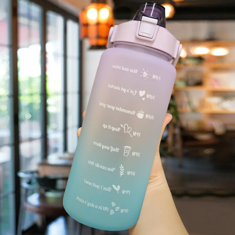 Water Bottle 2 Liter Large Capacity Free Motivational With Time Marker Fitness Workout Plastic Cups Outdoor Gym Drinking