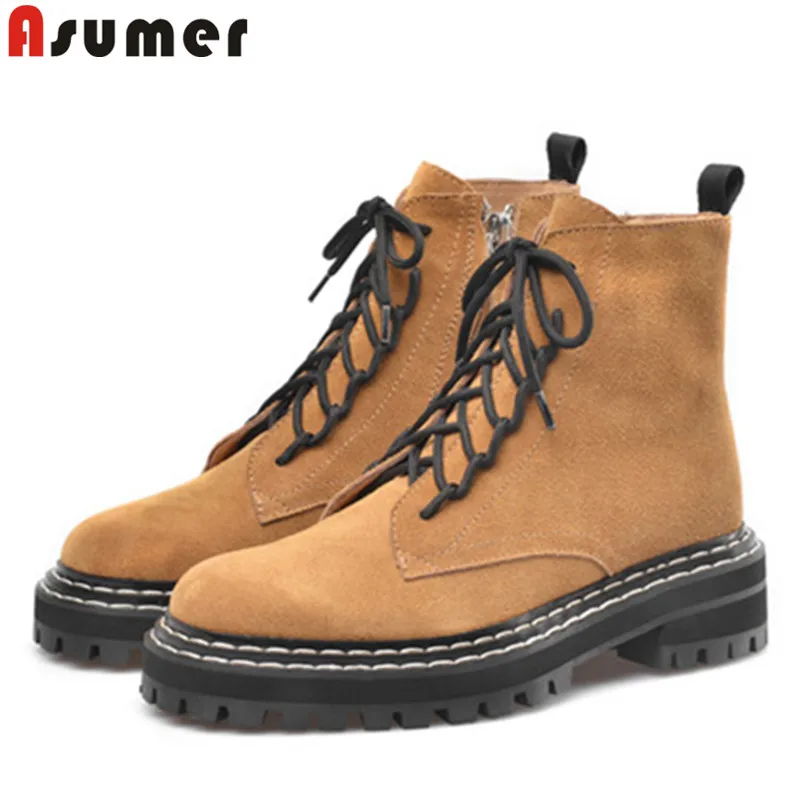 ASUMER/модные замшевые ботинки; женские ботильоны на платформе с круглым носком; классические мотоботы; Новинка года