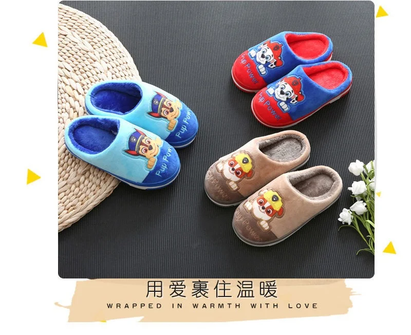 Anime Paw Patrol Kids Boy Girl Cotton Slippers Winter Children's Marshall Plush Slippers Home Indoor Shoes Furry Baby Slippers jeans pant