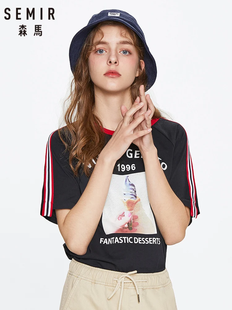 Женская футболка с короткими рукавами SEMIR хлопковая дышащая Свободная