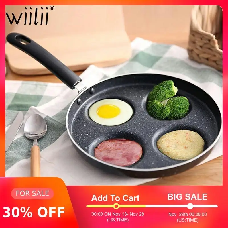 Online Sartén para tortilla de cuatro agujeros para huevos máquina de panqueques sartenes creativos antiadherentes No aceite humo Parrilla de desayuno olla de cocina