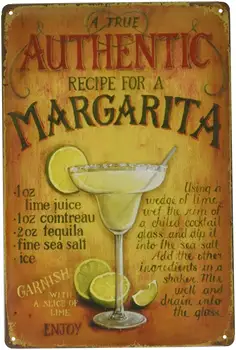 

A True Authentic Recipe for a Margarita Tin Sign Wall Retro Metal Bar Pub Poster Metal 12 X 8