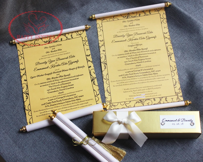 HI2062- 01 Custom Gold Scroll Invitation with Gold Box