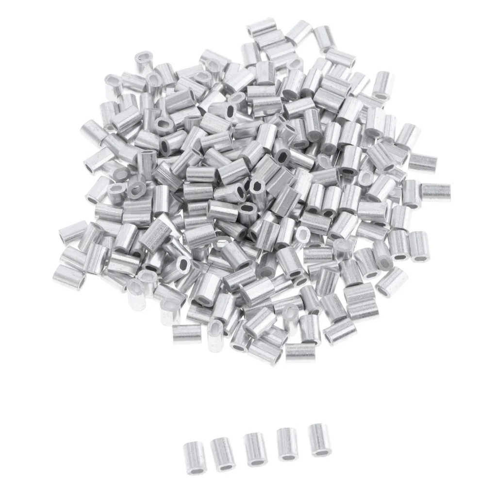 100pcs Aluminum Fishing Crimp Sleeves 0.8-1.5mm Double Oval Fishing Line Crimping Tube Wire Crimp Connector Fishing Accessories 