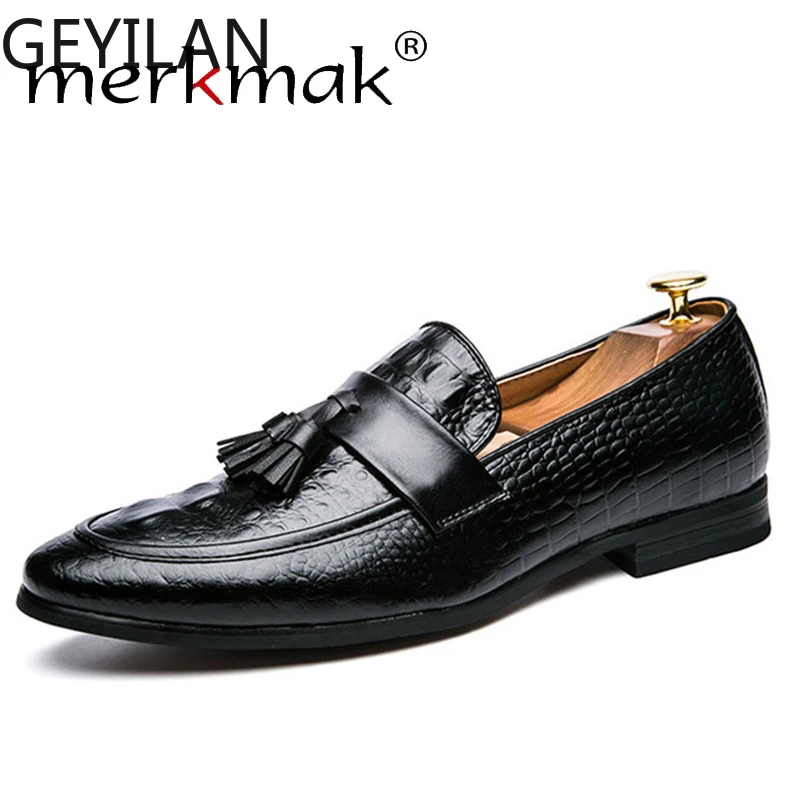 

Crocodile Pattern Autumn Men Loafers Tassel Spring Causal Leather Shoes Men Slip On Formal Soft Big Size 47 Male Flats