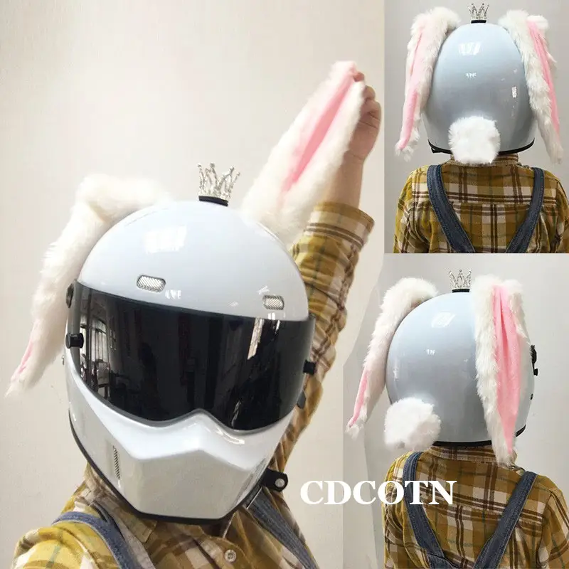 Car Motorcycle Helmet Cute Plush Rabbit Ears Decor Motocross Full Face Off Road Helmet Accessories Sticker Cosplay Auto Styling - Image 5