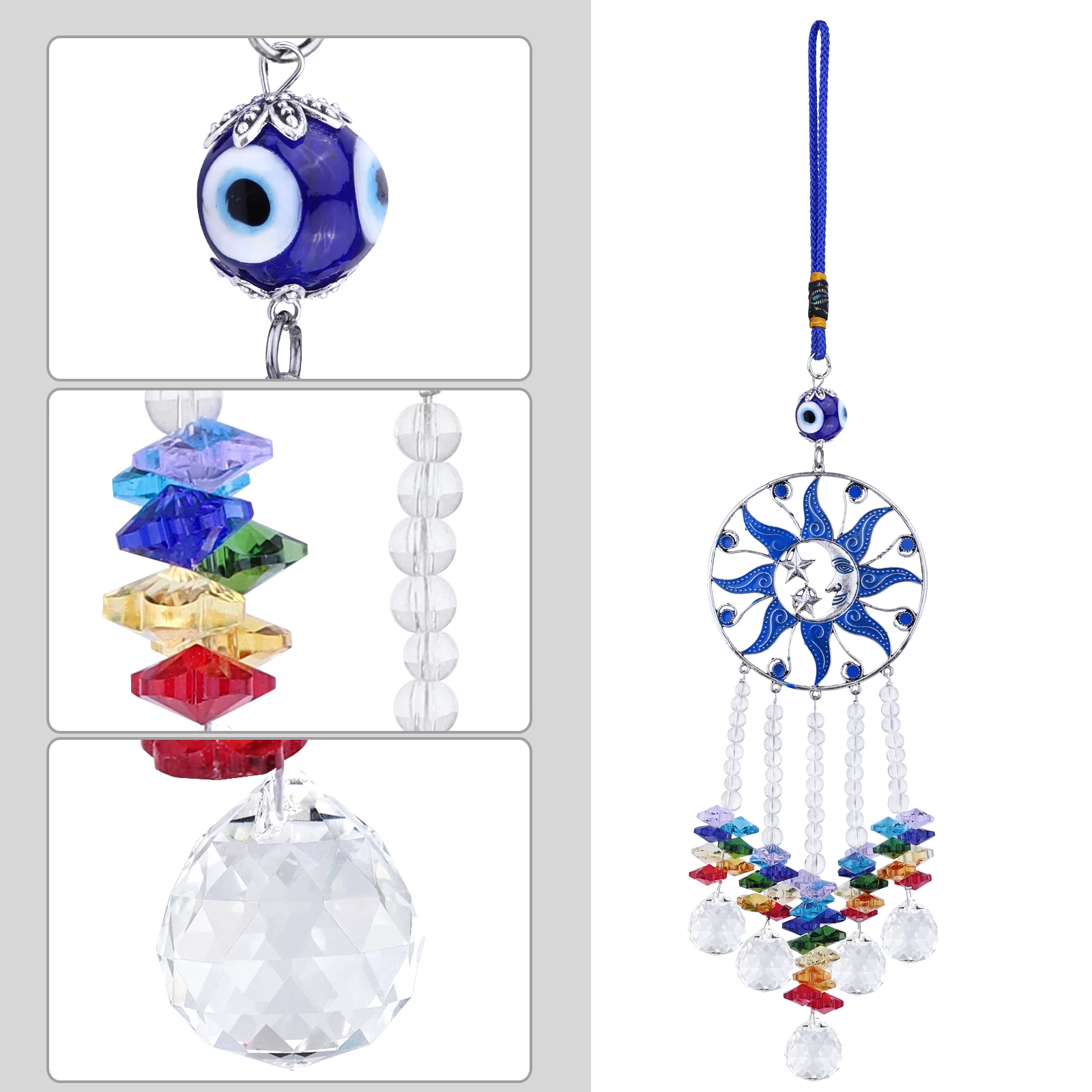 TUMBEELLUWA Lampwork Glass Sun Moon Star Wind Chimes Handmade Hanging Ornaments For Home Decoration Room Garden Window Decor