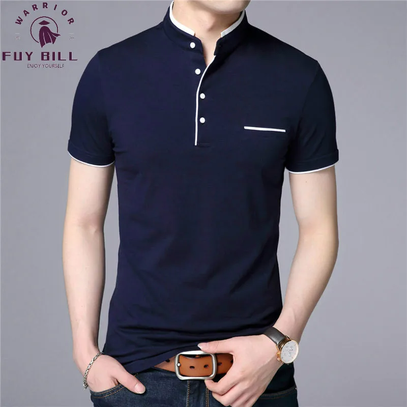 FuyBill Mandarin Collar Camiseta de manga corta Camisa de los hombres de la primavera de 2021 novedad de verano estilo de la marca de los hombres Slim de ropa camisetas de algodón
