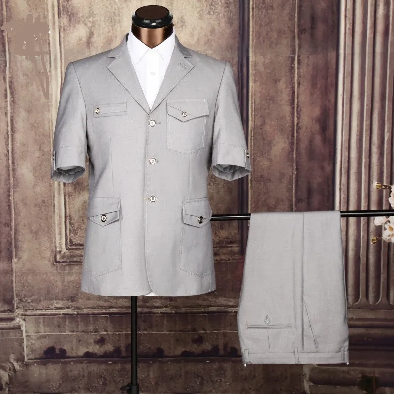 TPSAADE Summer Short Sleeve Blazer Masculine Office Uniform Design Garment Factory Fancy Suits For Men Apparel Safari Suit