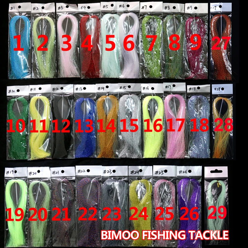 Bimoo 50 Borse Fly Tying Flashabou Tinsel Twisted Flash Trefoli Per Lure Jig Hook Treble Make Orange Red Blue Rainbow Chartreuse