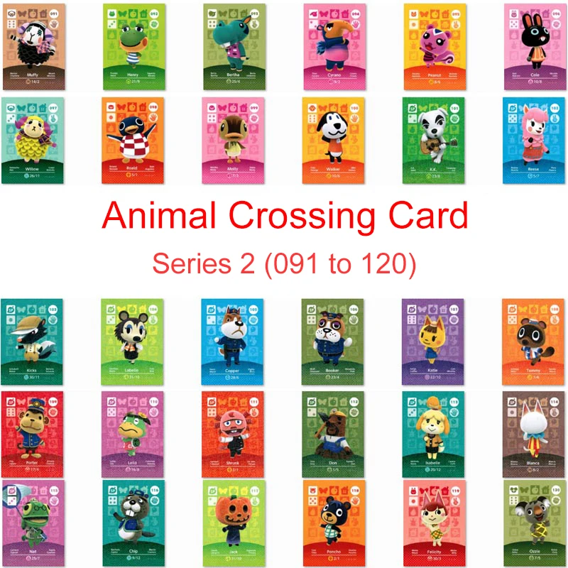 Series 2 (091 to 120) Animal Crossing Card Amiibo Card Work for NS 3D Games Amibo Switch New Horizons Villager Card