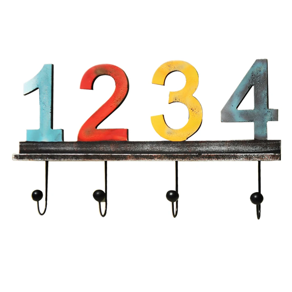 

Holder Decorative Hook Space Saving Towels Living Room Kitchen Home Colorful Digits Wall Mounted Keys Bedroom Wooden Organizer