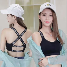 Женский спортивный бюстгальтер с буквенным принтом, сексуальный спортивный топ с перекрестными ремешками, пуш-ап, женское Спортивное нижнее белье для фитнеса, Женский бесшовный бюстгальтер для бега и йоги