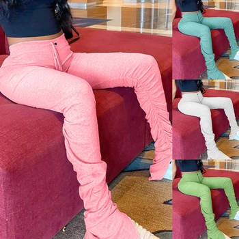 

Sweatpants Women Flare Pants Ladies Stacked Joggers Pleated High Waist Trousers Split Bell Bottom Pants Female 7 Color 2020