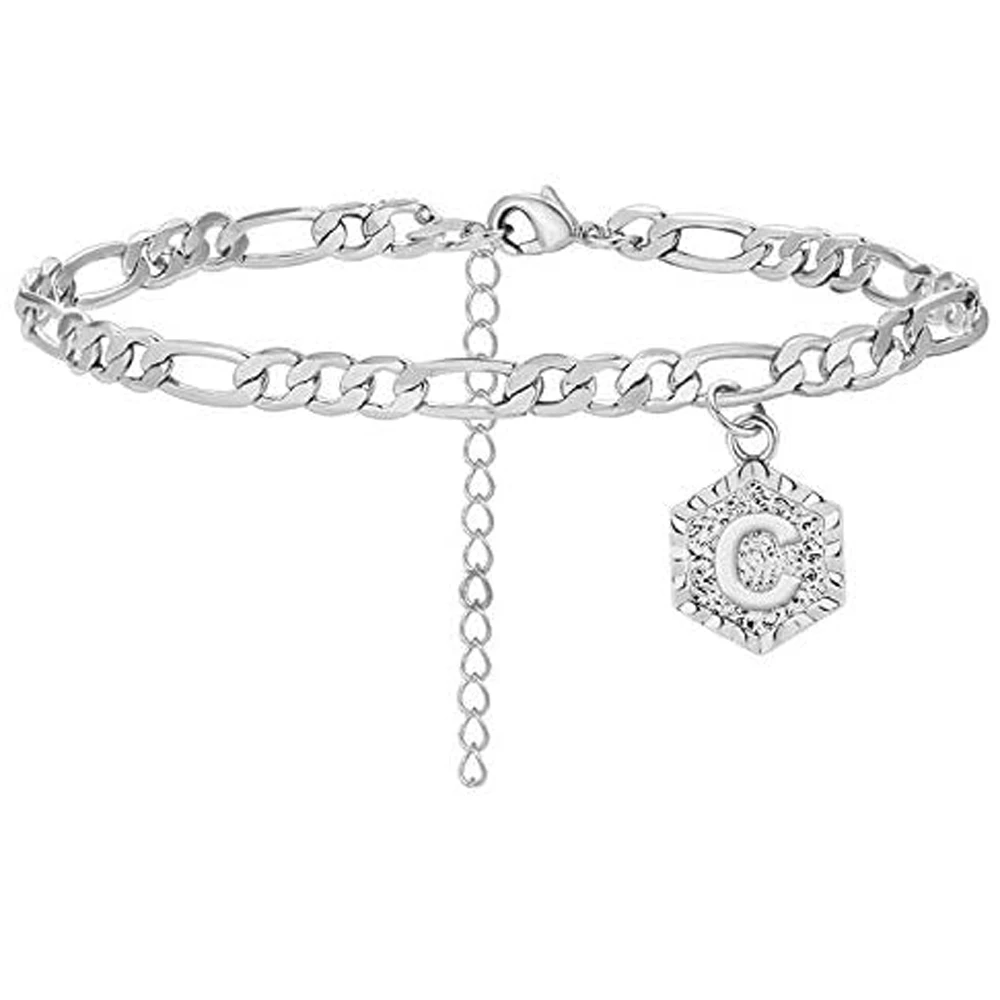 Tobillera con inicial plata para mujer Cadena de de tobillo cubana para chicas adolescentes letra de alfabeto pie joyería cadena para regalo para ella|Tobilleras| - AliExpress