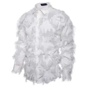 

2020 spring new men's nightclub style long-sleeved shirt foreign trade youth fashion three-dimensional feather decoration shirt