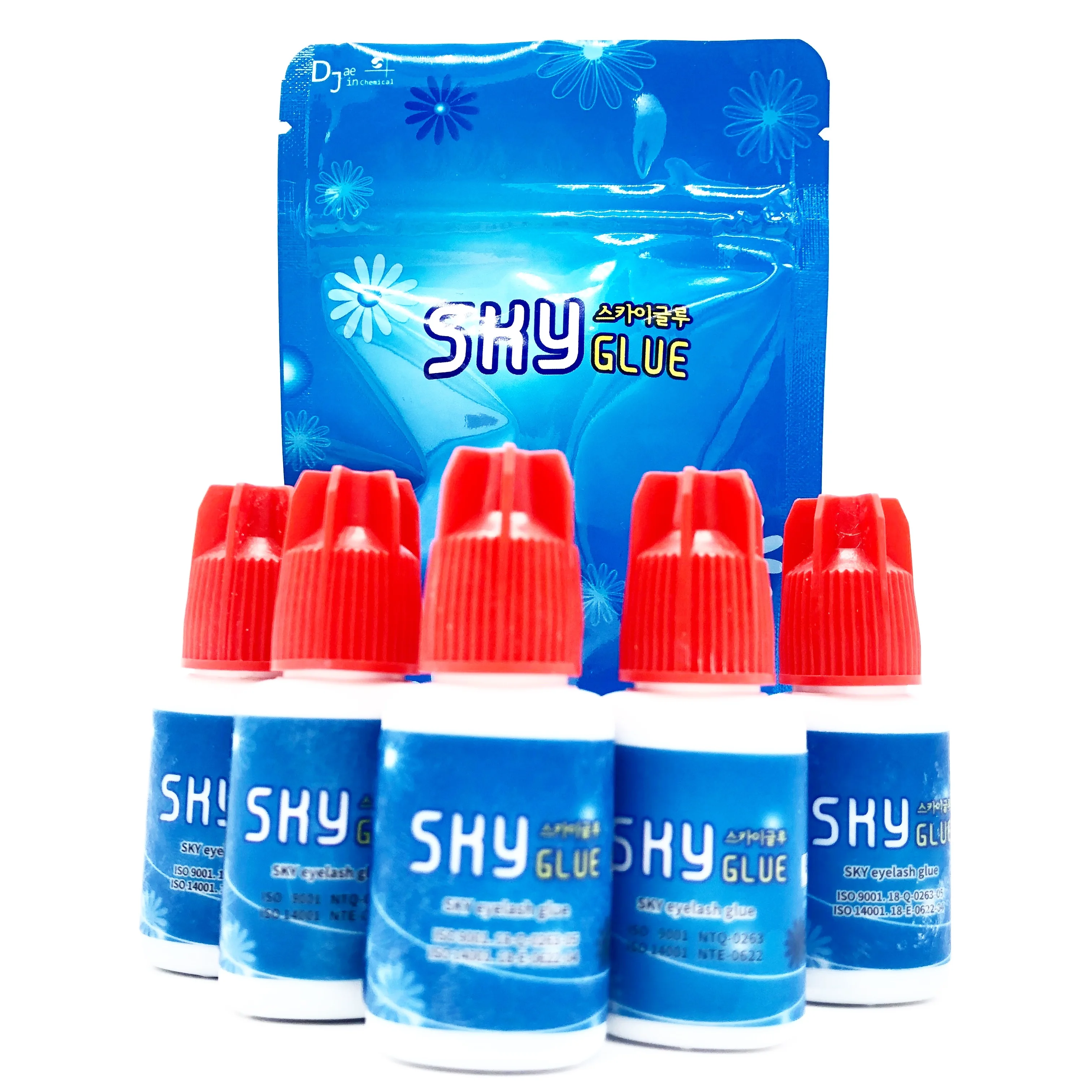 5 Bottles Sky Glue S+ Black Red Blue Cap 5ml With Sealed Bag Lash Glue