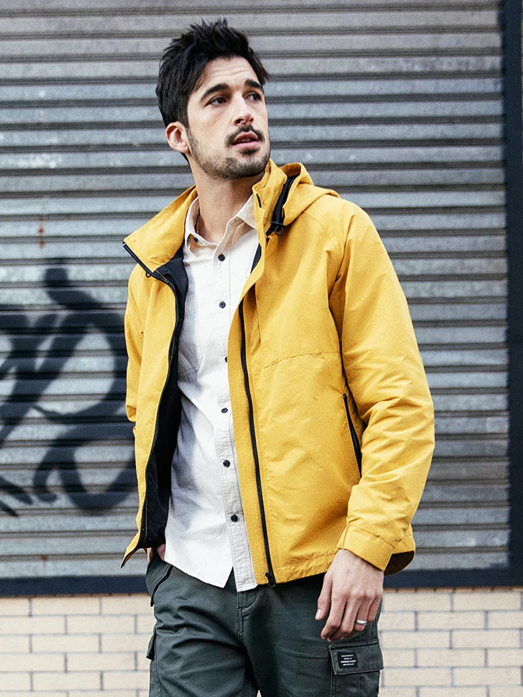 Мужская куртка с капюшоном SIMWOOD, демисезонная курточка желтого цвета, повседневная уличная одежда,, ветровка батальных размеров, 190069