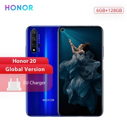 Honor 20 глобальная версия смартфона 6G 128G Kirin 980 Восьмиядерный 48 МП четыре камеры 6,26 ''мобильный телефон SuperChange Google Play NFC