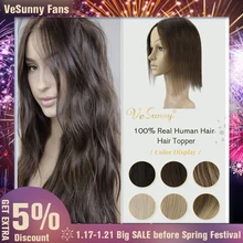 VeSunny Crown Hairpiece Mono Base Topper capelli umani veri Toupee fatti a mano con clip 12x6 cm tinta unita nero marrone Blodne