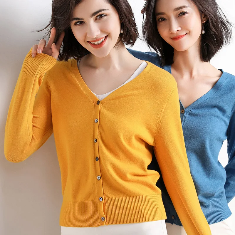 JORSEA 2019 Fall Knitted Cardican Sweater Women Solid Bottoming Shirt Fashion V-Neck Coat for Feminino |