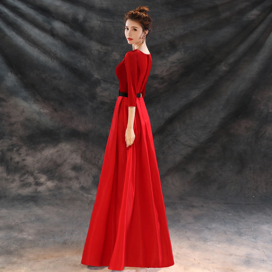 Vestido de Festa Longo настоящая фотография, длинное вечернее платье с красным поясом и поясом, недорогие вечерние платья Robe De Soiree Longue