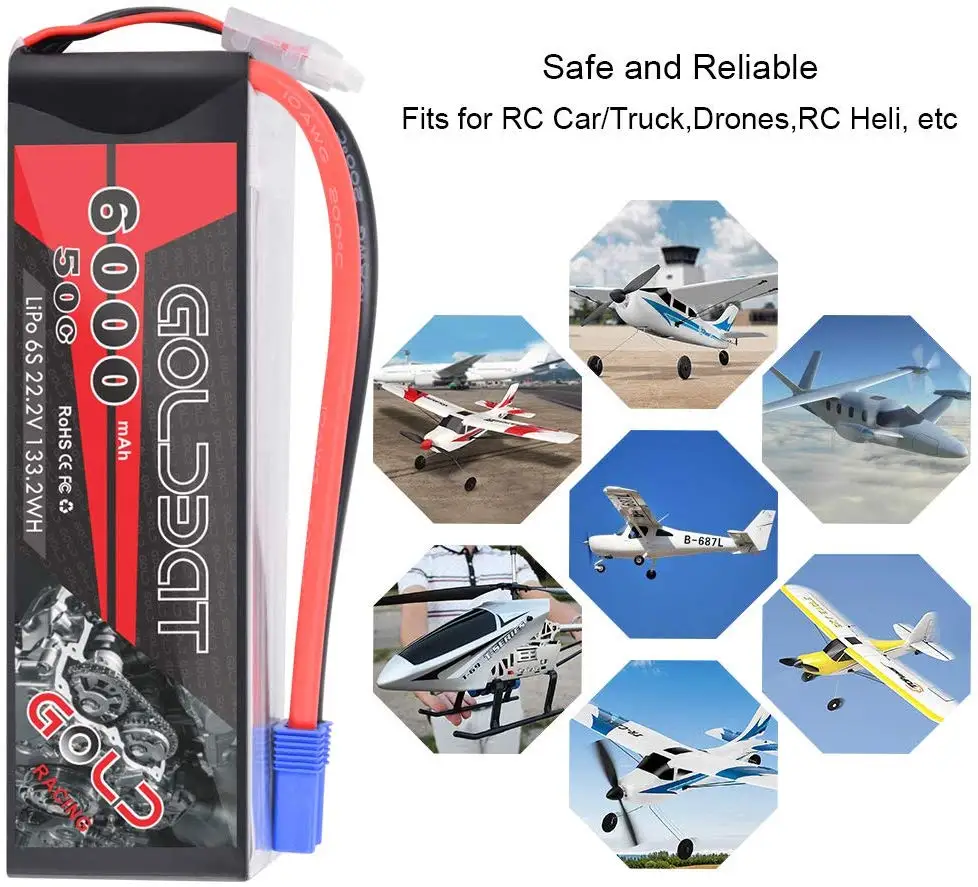 GOLDBAT 6S 6000mAh 22,2 V 50C LiPo RC Батарея с EC5 Plug and XT90 Разъем для RC автомобиль грузовик радиоуправляемая автомодель трагги RC Heli RC самолет Drone