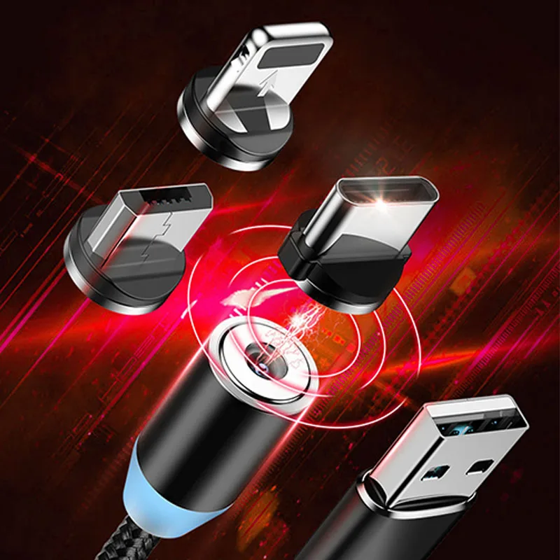 

New 1M 2.4A Magnetic Line 3 in 1 Type C USB Charging Cable Wire for Android iOS System for iPhone Xiaomi Samsung Black Red