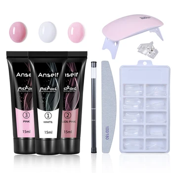 

Anself DIY Nail Extension Set 3 Colors 15ml Poly Gel + 100Pcs Nail Molds + Nail Lamp + Nail File + Crystal Pen + Nail Clip