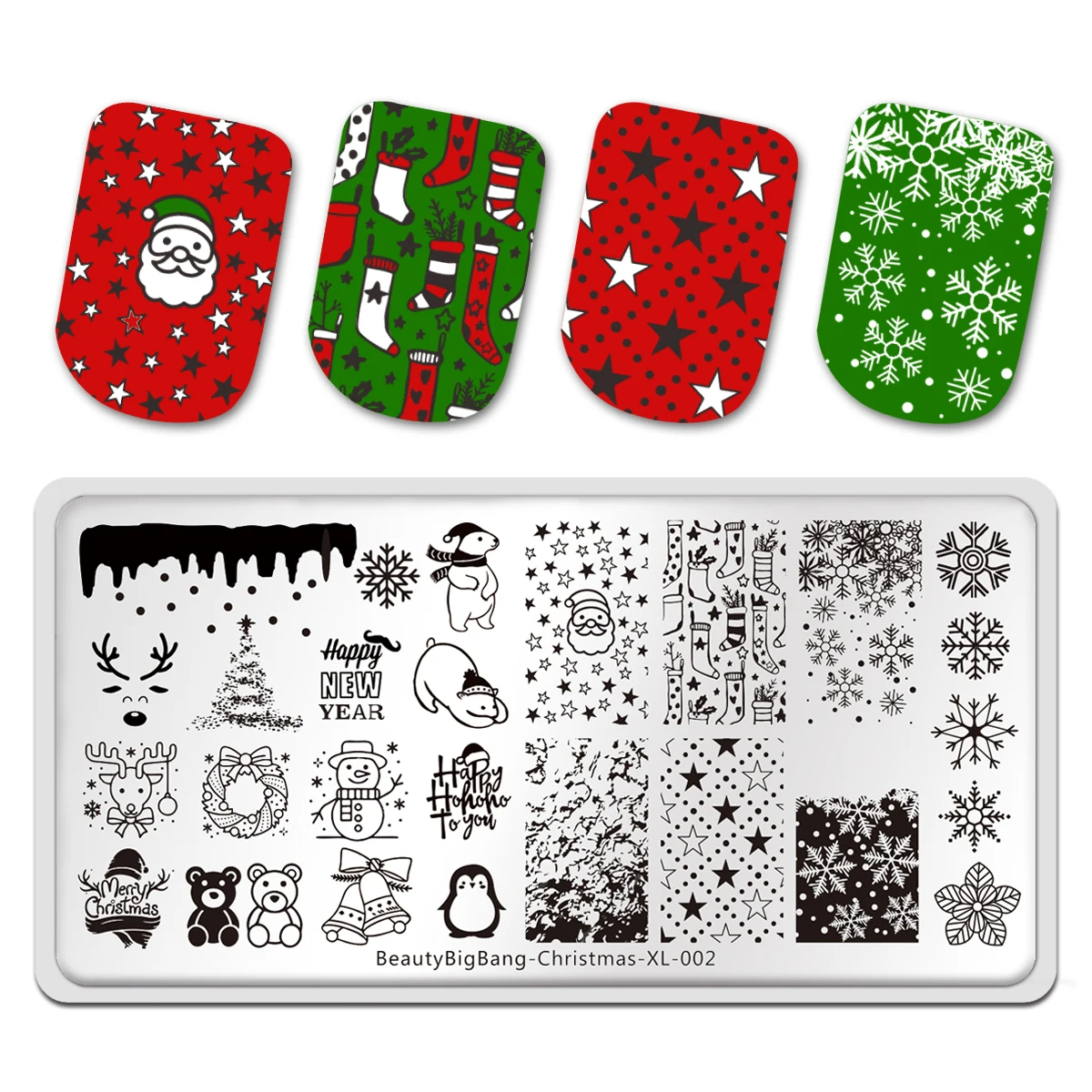 BeautyBigBang Christmas Theme Nail Stamping Plate DIY Snowflake Santa Claus Xmas Tree Art Image Template | Красота и здоровье