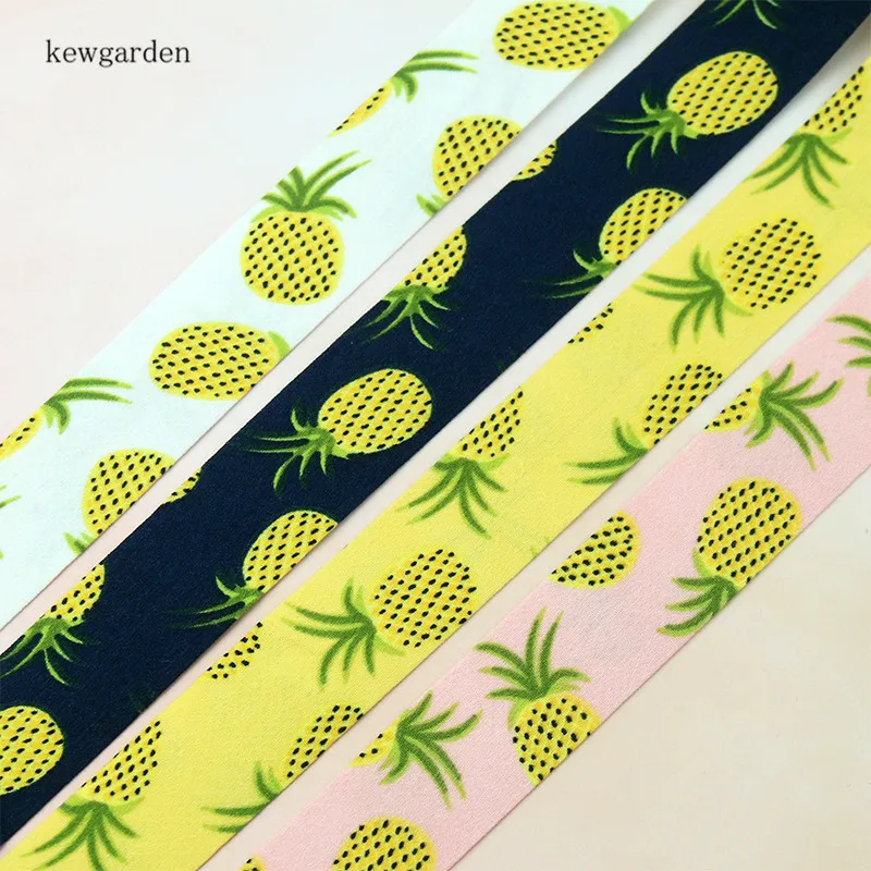 Kewgarden 1.5" 1" 40mm 25mm 10mm Fruit Pineapple Fabric Layering Cloth Ribbon DIY Bow tie Hair Accessories Handmade Tape 10Meter