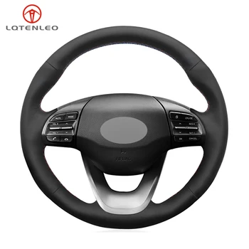 

LQTENLEO Black PU Artificial Leather Hand Sew Car Steering Wheel Cover For Hyundai Kona 2017 2018 2019