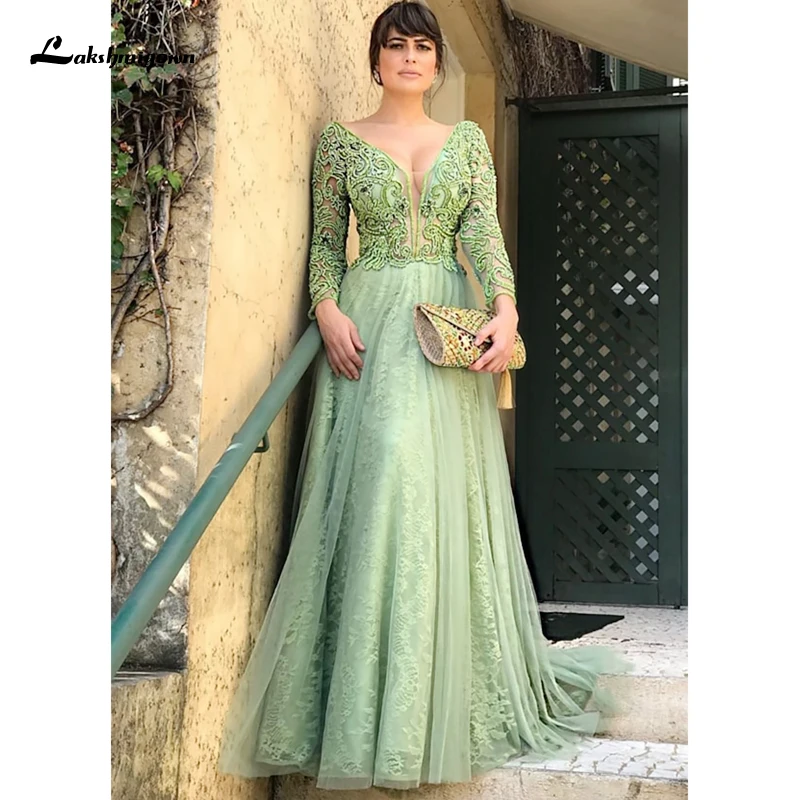 Mother Bride Dresses Emerald Long Sleeve Floor Length Tulle with lace Appliques