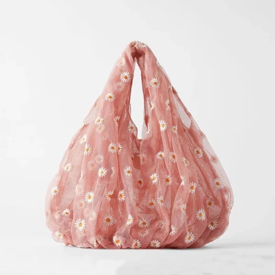 embroidered tulle bucket bolsa