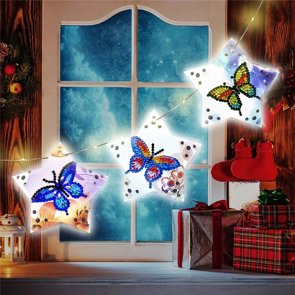 5D DIY Diamond Painting Christmas Tree Ornaments LED Hanging Star Lights