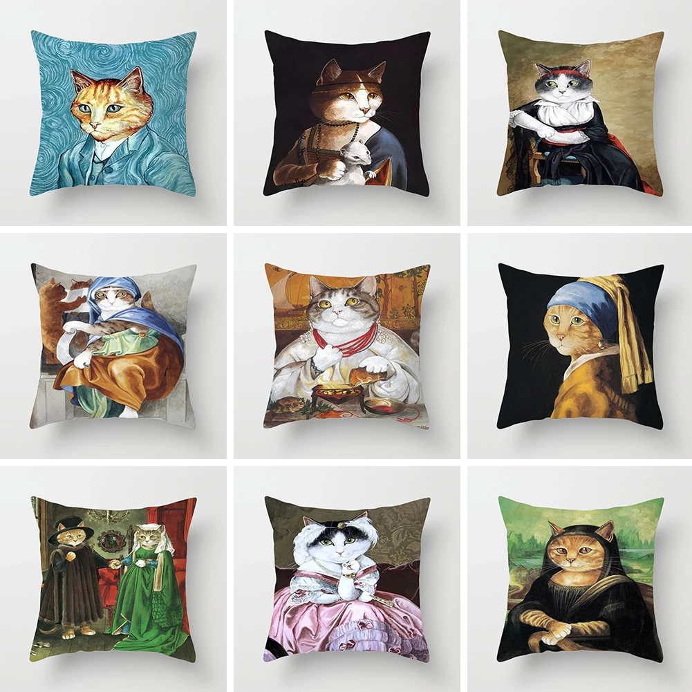 

Funny Cartoon Cat Peach Skin Pillowcase 45x45cm Cute Animal Printing Car Cushion Cover Bedroom Sofa Throw Pillow Case Decoration