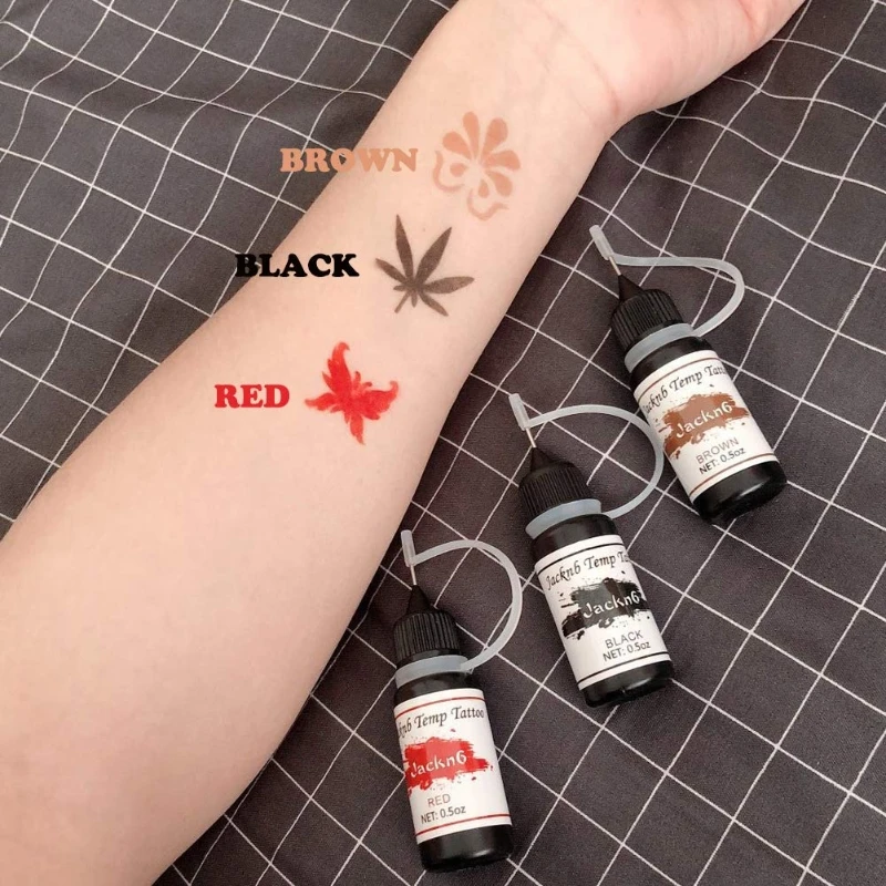 Temporary Tattoos Kit 4 Bottles Semi Permanent Freehand Ink with Adhesive Stencils Set Paste DIY Tattoos Temp for Kids Women Adu