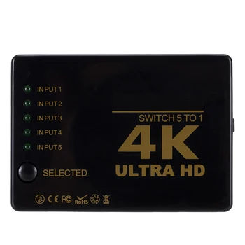 

Remote Control Video Selector HD 5 To 1 Switch Box Video Signal Switcher 4K Resolution Supported